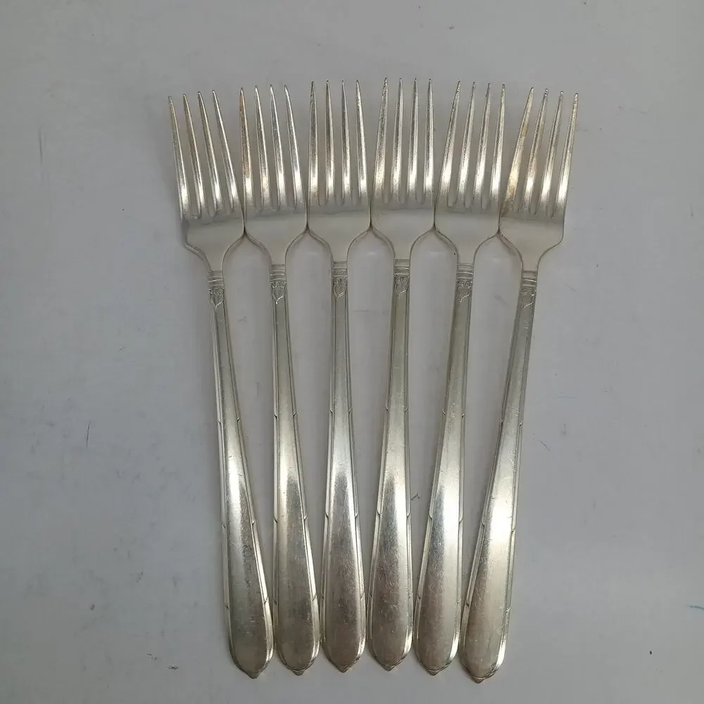 6X DF Oneida Community BERKLEY SQUARE Silverplate Dinner Forks Flatware
